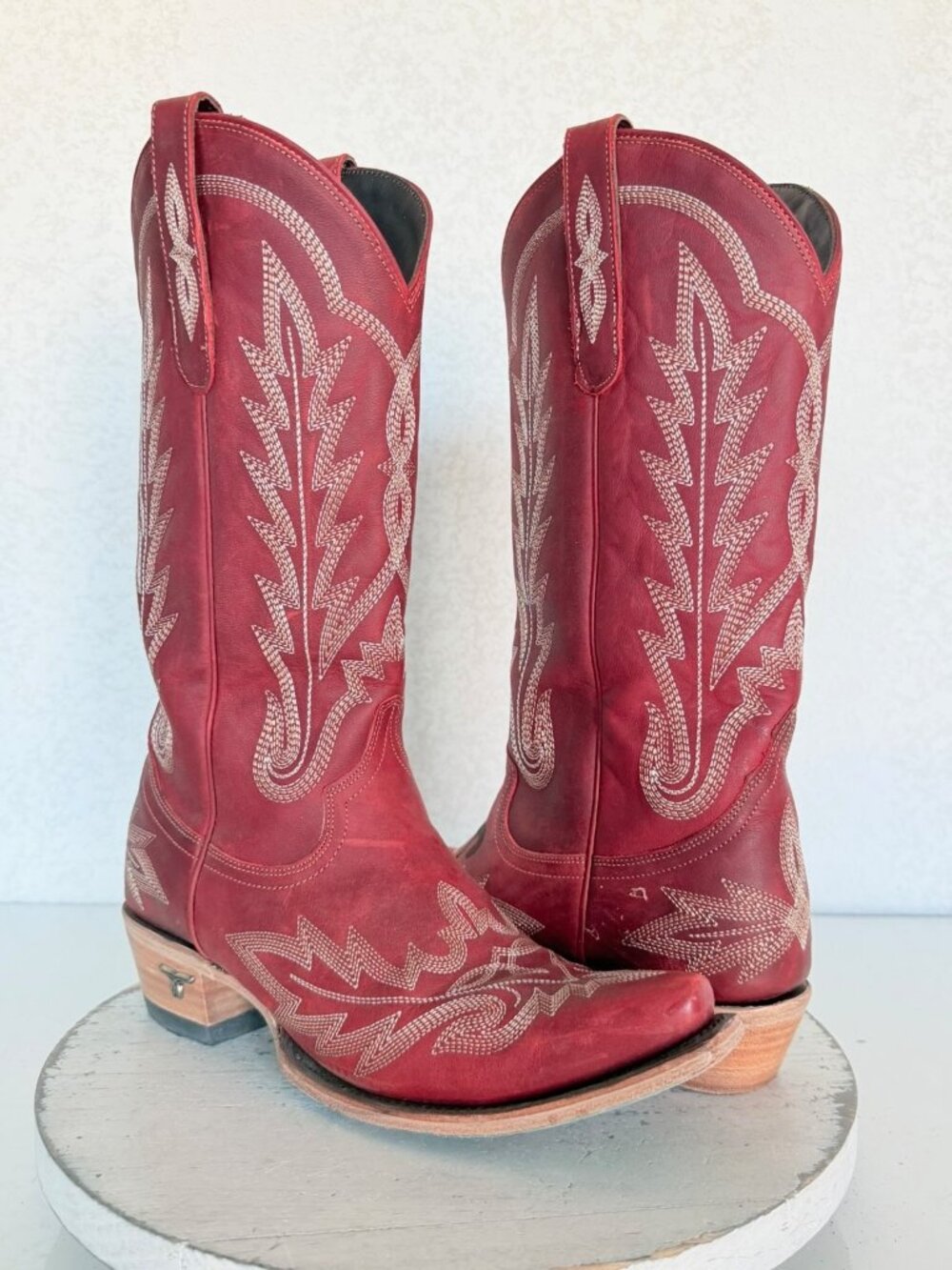 Lane LEXINGTON Red Cowboy Boots Womens 8.5 Western Leather Mid Calf Snip Toe
